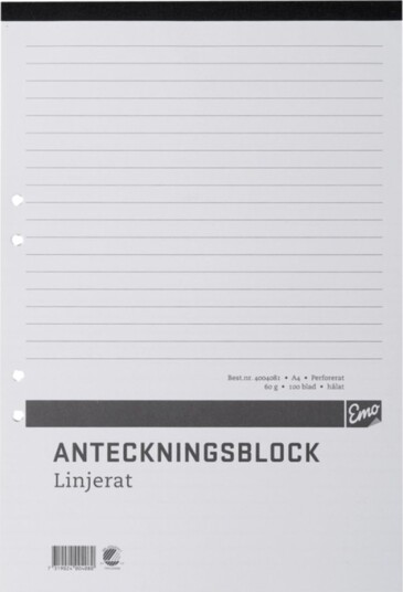 Notatbok A4 linjert, perforert og hullet Notatbok A4 linjert, perforert og hullet