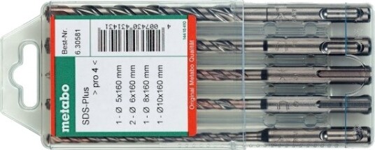 Metabo 630581000 Rotasjons Hammer Drill Bit Set 160 Mm Sds Plus 5 Stykker