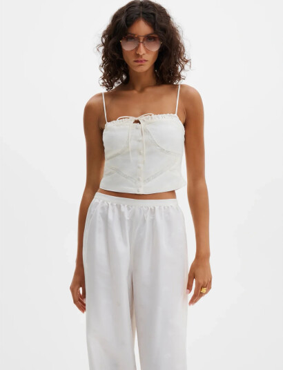 Malina Milla Lace Trimmed Jacquard Top - Cream - 34 Malina Milla Lace Trimmed Jacquard Top - Cream - 34
