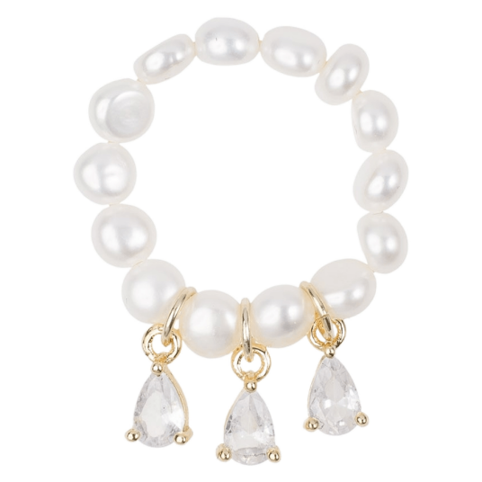 DARK Pearl Ring & Crystals White Pearl