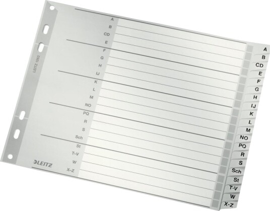 Leitz - Inndeler - 20 Deler - Fortrykt: A-Z - For A4 Extra (235 × 322 Mm) - Med Fliker - Grå