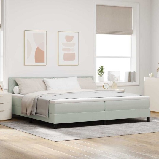 Box Spring Seng med Madrass og LED Lys Lysegrå 200x200 cm Fløyel