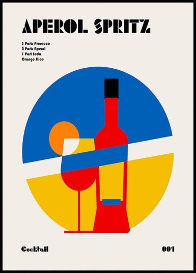 Aperol Spritz Cocktail Bauhaus Art Print Poster Plakat / 30x40cm