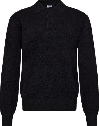 Filippa K Textured Knit Polo Shirt   BLACK   L