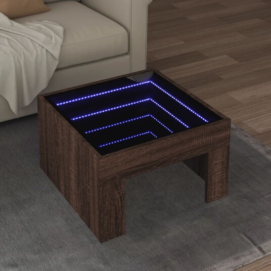  Salongbord med Infinity LED brun eik 50x50x30 cm 847608