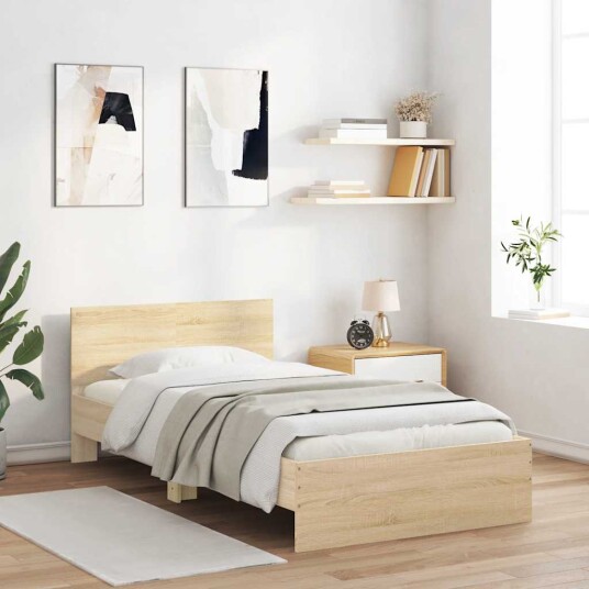 vidaXL Sengeramme med hodegavl sonoma eik 100x200 cm konstruert tre 8721012239692