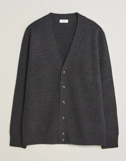 Eton Merino Wool Rib Cardigan Dark Grey