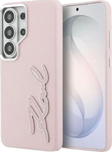 Karl Lagerfeld Grained Signature Metal Resin Logo Case for Samsung Galaxy S26 Ultra - Pink