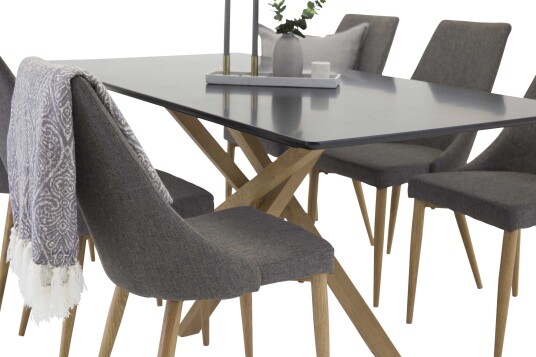 Venture Design Piazza & Leone spisegruppe Svart/grå 6 st stoler & bord 180 x 90 cm