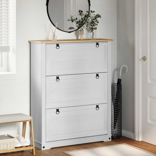 vidaXL Sko Skap med skuff Corona Hvit 99 x 32 x 122 cm Massiv furu vidaXL Sko Skap med skuff Corona Hvit 99 x 32 x 122 cm Massiv furu