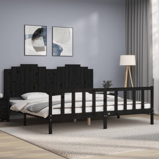 vidaXL Sengeramme med hodegavl svart 200x200 cm heltre