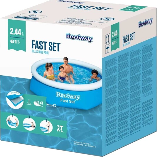 Bestway Oppblåsbart svømmebasseng Fast Set rundt 244x66 cm 57265