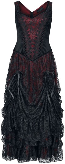 Sinister Gothic Goth Lang kjole Longdress XS til 4XL Damer svart rød