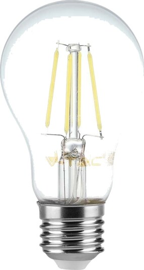 V Tac E27 6W LED filament pære A60 klart glass 600lm Kulør : Nøytral V Tac E27 6W LED filament pære A60 klart glass 600lm Kulør : Nøytral