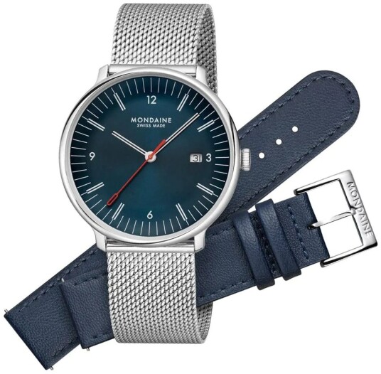 Mondaine Herreklokke MLE.41240.LQV.SET Doppio Blå/Stål Ø41 mm Mondaine Herreklokke MLE.41240.LQV.SET Doppio Blå/Stål Ø41 mm
