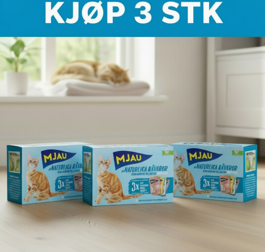 Mjau Pouch Våtfôr Kjøtt & Fisk i Gelé 12x85g Mjau Pouch Våtfôr Kjøtt & Fisk i Gelé 12x85g