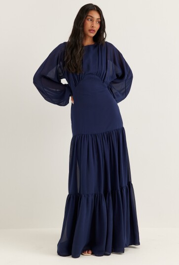 Goddiva Batwing Chiffon Tiered Maxi Dress
