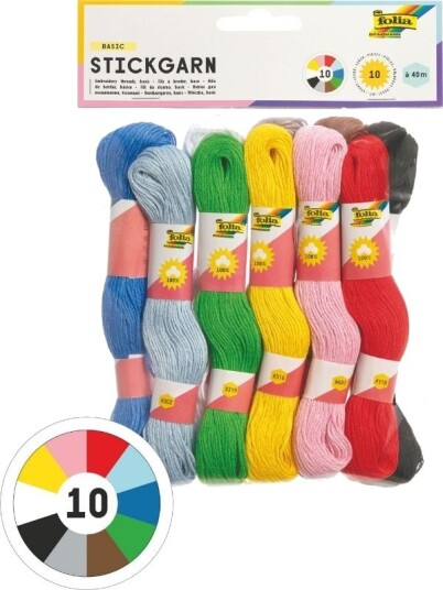 Folia Broderitråd 40m 10 Farger I Bomull