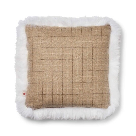 Natures Collection Checked Collection Ullpute Langhåret 52x52 cm Rutete / Beige / Hvit