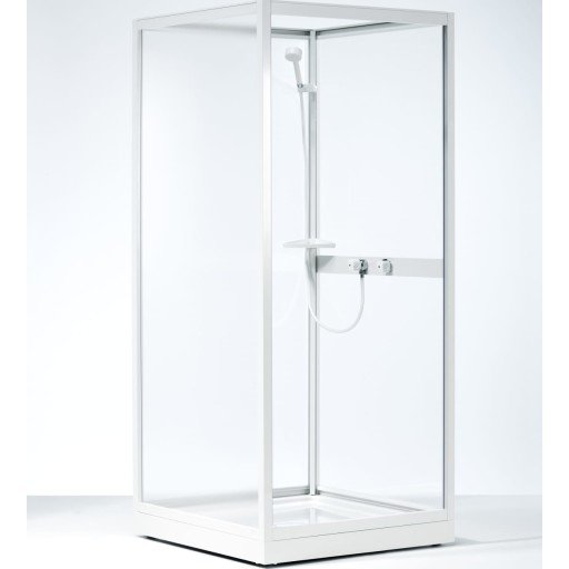 Contura Next dusjkabinett 80x80 cm, NK i diskret mønstret styren. Bakparti i hvit styren m/hvitlakkerte profiler