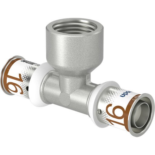 Uponor Press Plus T-rør med innvendig gjenge 16 x 15 x 16 mm i Stål for Gulvvarme og Vannsystemer