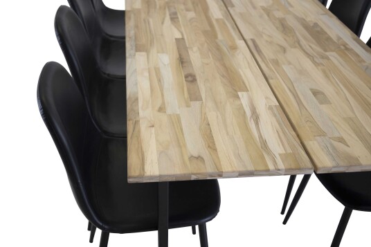 Venture Design Cirebon & Polar spisegruppe Natur/svart 6 st stoler & bord 200 x 90 cm