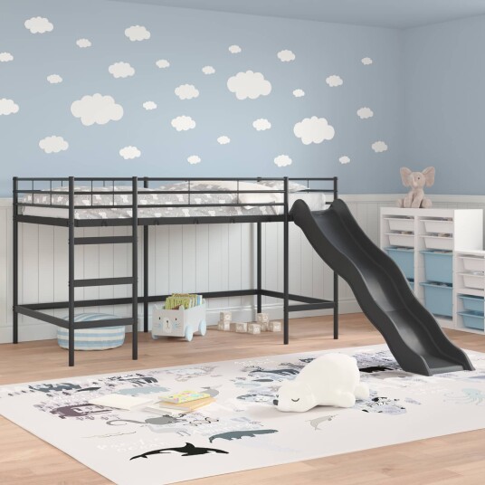  Barneseng med sklie Svart og Anthracite 90 x 200 cm