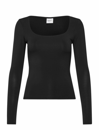 Gina Tricot Slim Fit Scoop Neck Top Black XS
