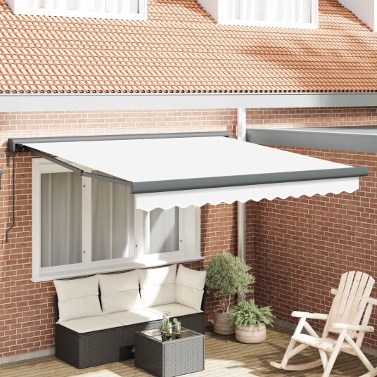Automatisk Uttrekkbar Markise Hvit 300x250 cm  Markise erstatningsstoff for 3x2.5 m ramme Hvit