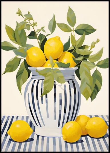 Lemons in a Striped Vase Mediterranean Still Life Plakat Plakat / 40x50cm