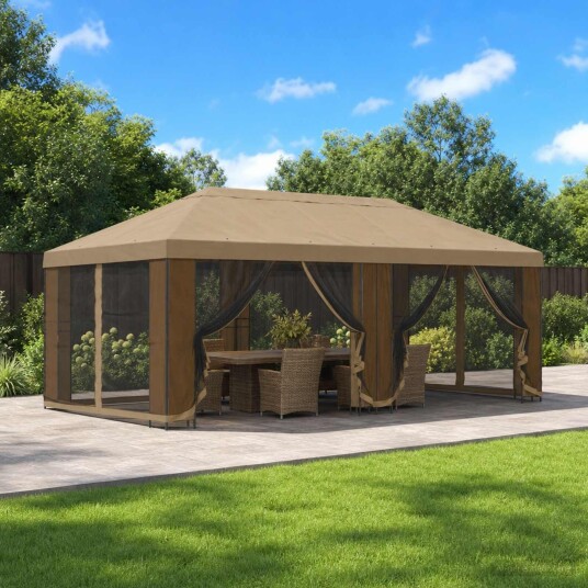 vidaXL Hagepaviljong med sidevegger 6 x 3 m Beige Polyester og stål