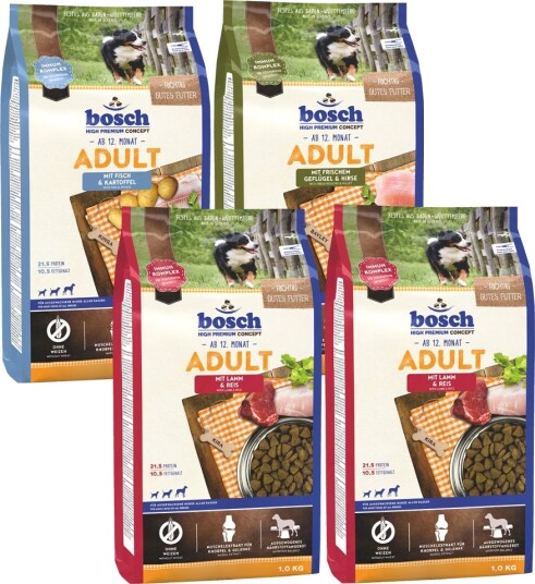 Bosch Hpc Tørrfôr Adult Bosch I Blandet Prøvepakke Til Spesialpris 4 X 1 kg 4 X 1 kg
