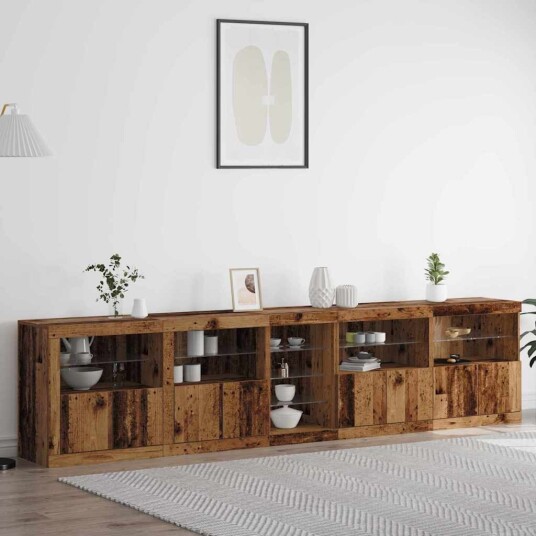 Sideboard med LED Lys Gammelt Tre 283x37x67 cm Ingeniørtre