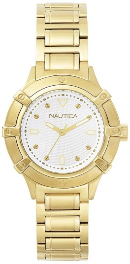 Nautica Dameklokke NAPCPR004 Dress Hvit/Gulltonet stål Ø36 mm