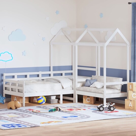  Sett med dagseng og benk med tak hvit 80x200 cm heltre furu 8721102672316