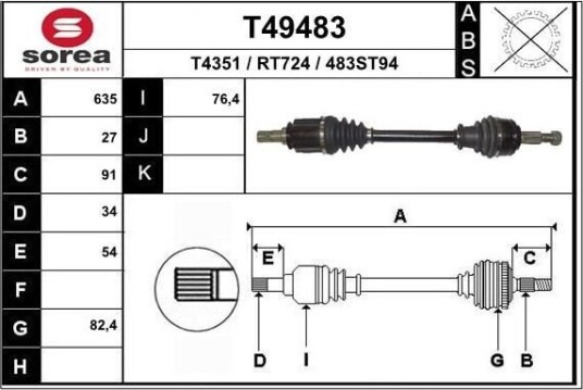 EAI T49483 Drivaksel EAI T49483 Drivaksel