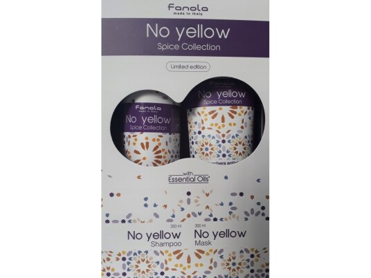 Fanola Set Fanola: No Yellow Spice Collection Hair Treatment Cream Mask For Neutralisation Of Yellow Tones 300 Ml + No Yellow Spice Collection Hair Shampoo For Neutralisation Of Yellow Tones 350 Ml 