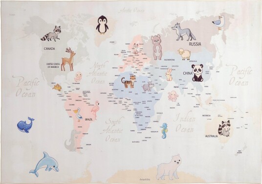 Barneteppe Animal Map beige Størrelse: 160 x 230 cm