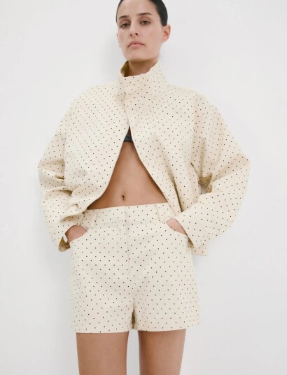 Mango Polka Dot Cotton Shorts   Cream   40