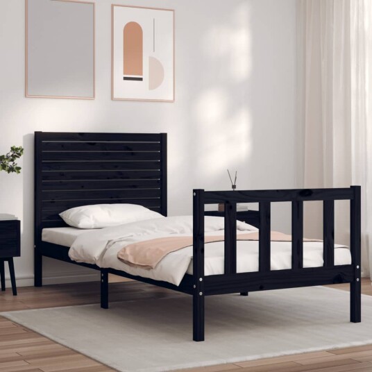 vidaXL Sengeramme med hodegavl svart 3FT single heltre