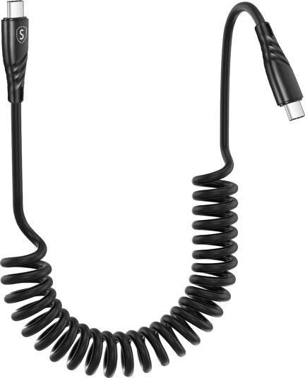 SiGN 60W kveilet USB-C til USB-C hurtigladekabel for bil – svart