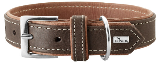 Hunter Justerbart Hundehalsbånd i Lær Mørkebrun/Cognac 50cm