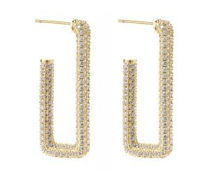 BY JOLIMA Monaco Rectangle Hoops Crystal Gold One size