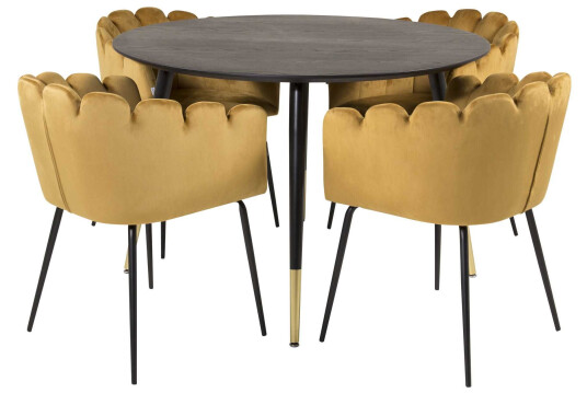 Venture Design Dipp & Limhamn spisegruppe Svart/gul 4 st stoler & bord 115 cm