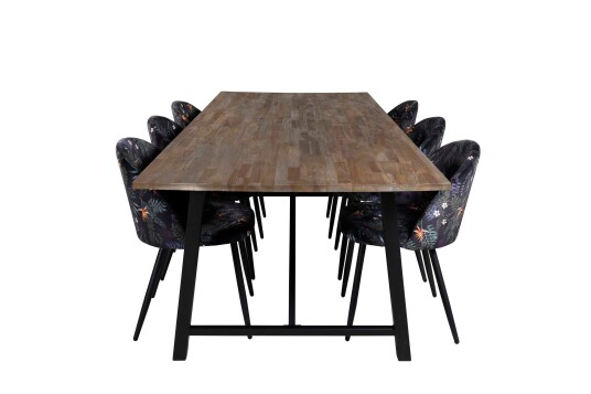 Venture Design Malang & Velvet spisegruppe Natur/flerfarget 6 st stoler & bord 250 x 100 cm