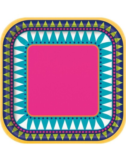 10 stk Firkantede Tallerkener med Bohemsk/Meksikansk Tema 18 cm Boho Fiesta