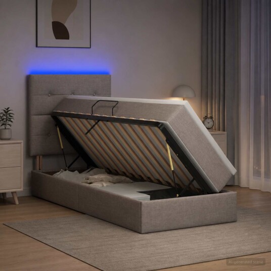 vidaXL LED lagringseng med madrass Gråbrun 90 x 190 cm Stoff