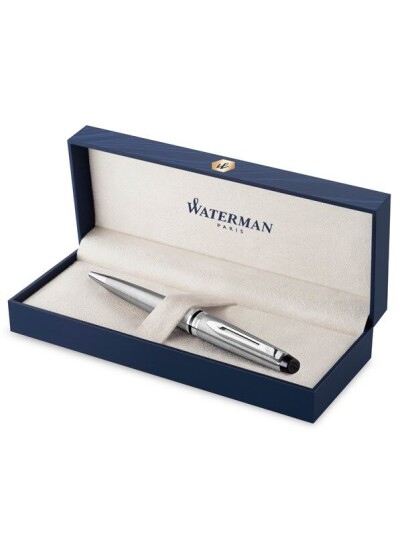 Waterman Expert Ballpoint Pen Stainless Steel with Chrome Trim Medium Nib with Blå Ink Refill Gift Box