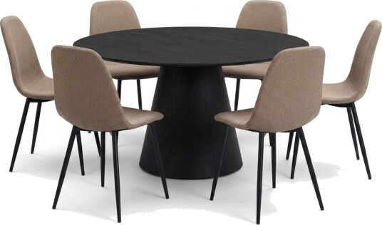 Siena spisegruppe rund 150 cm svart med 6 Nibe spisestoler Svart