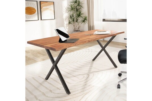 Skrivebord Wohnling Massivt treverk trekanter metallbein landlig stil Svart krysset 200x100 cm Svart krysset 200x100 cm Skrivebord Wohnling Massivt treverk trekanter metallbein landlig stil Svart krysset 200x100 cm Svart krysset 200x100 cm